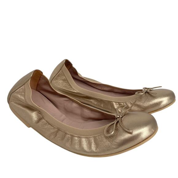 Pretty Ballerinas Shirley Champagne Gold Classic Ballet Flats With Bow Size 40 - Picture 1 of 15